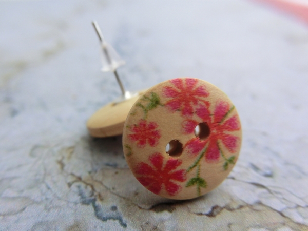 Holzknopf Ohrstecker Blume Blüte Button Gerbera